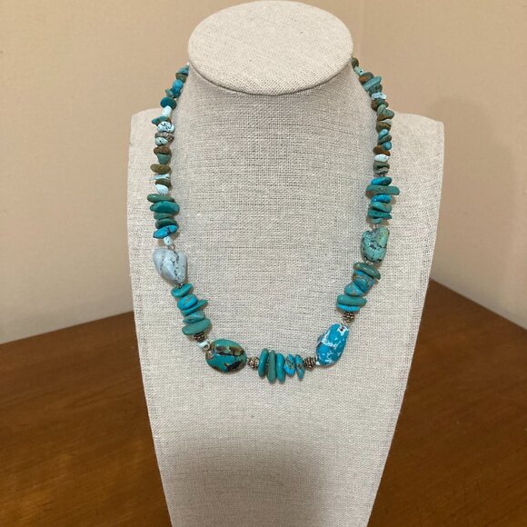 Peyote Bird Turquoise Necklace 925 Sterling Silver 16" - Picture 2 of 13